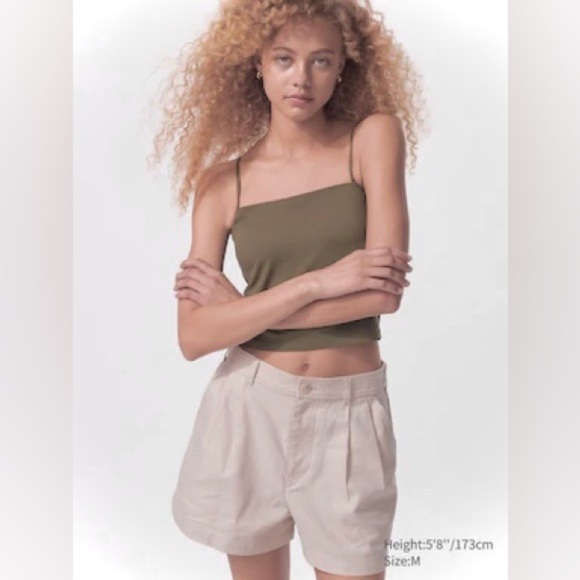 Uniqlo padded crop top adjustable straps medium tan beige - Picture 1 of 4